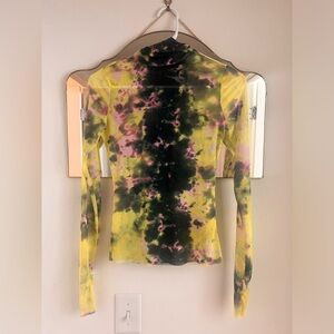 Tie-dye Turtleneck Mesh Top